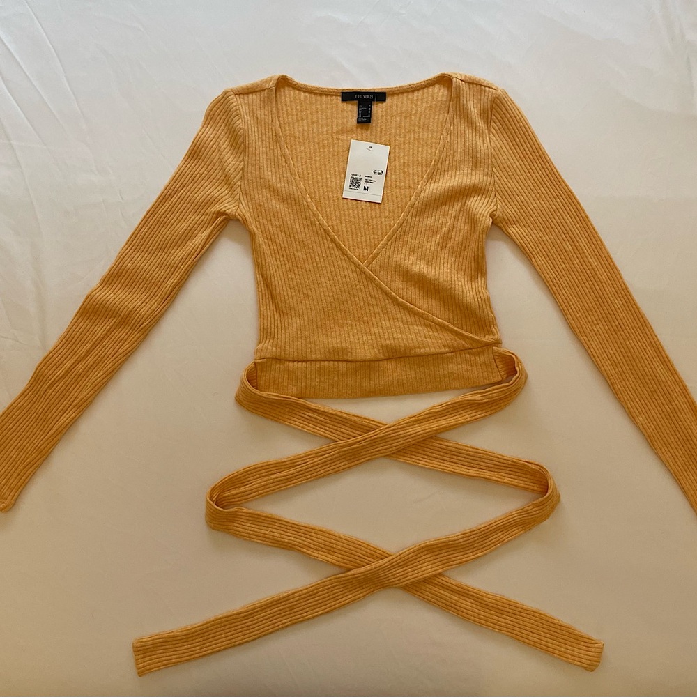 Forever 21 | Tangerine Knit Cropped Long Sleeve with Wrap Around Ties Si…